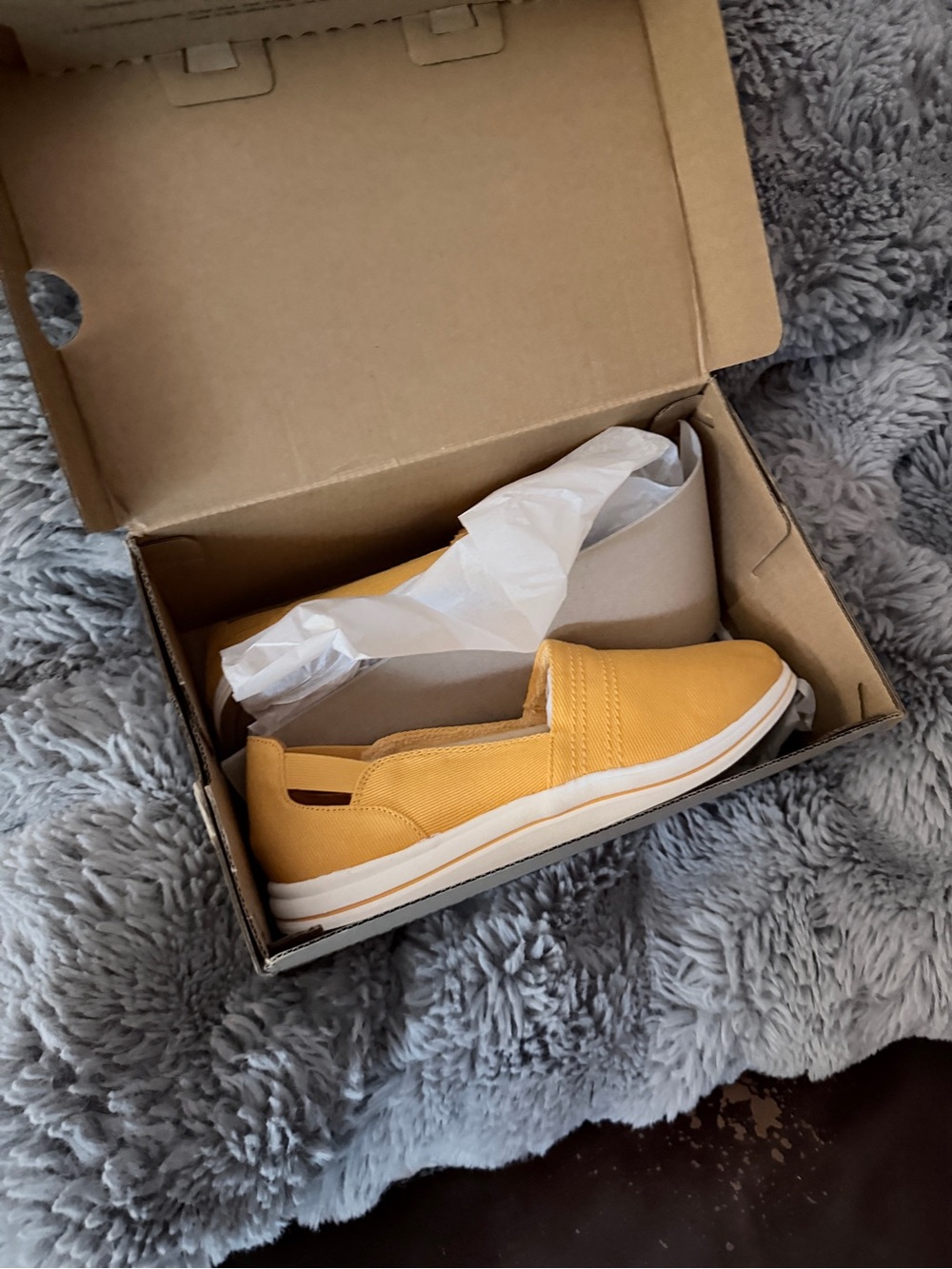 Clarks Women's Mustard Canvas Slip-On Loafers